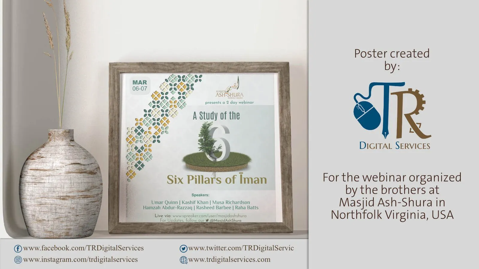 Webinar Poster – Six Pillars of Iman, Masjid Ash-Shura - Project Image