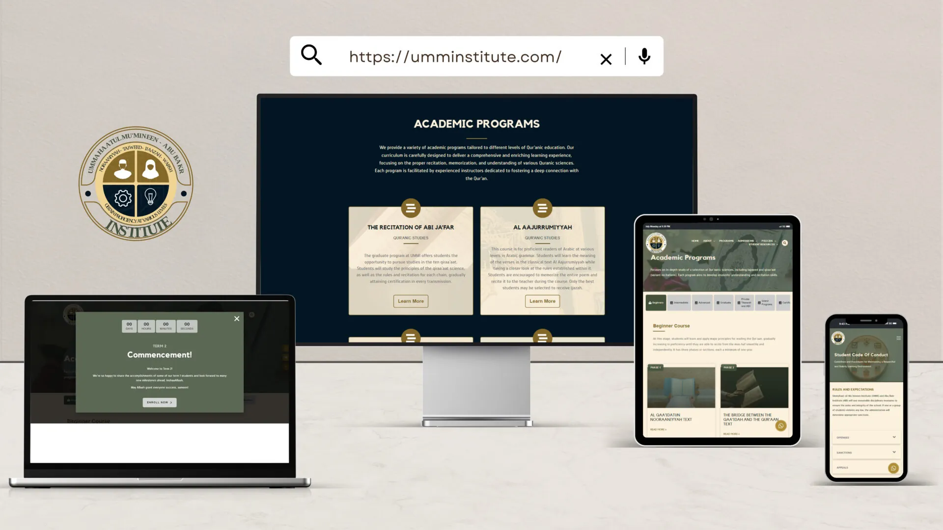 Ummahaatul Mu'mineen Institute Website 14 Ummaahatul Mumineen Institute Islamic academic programs responsive display showing educational course structure