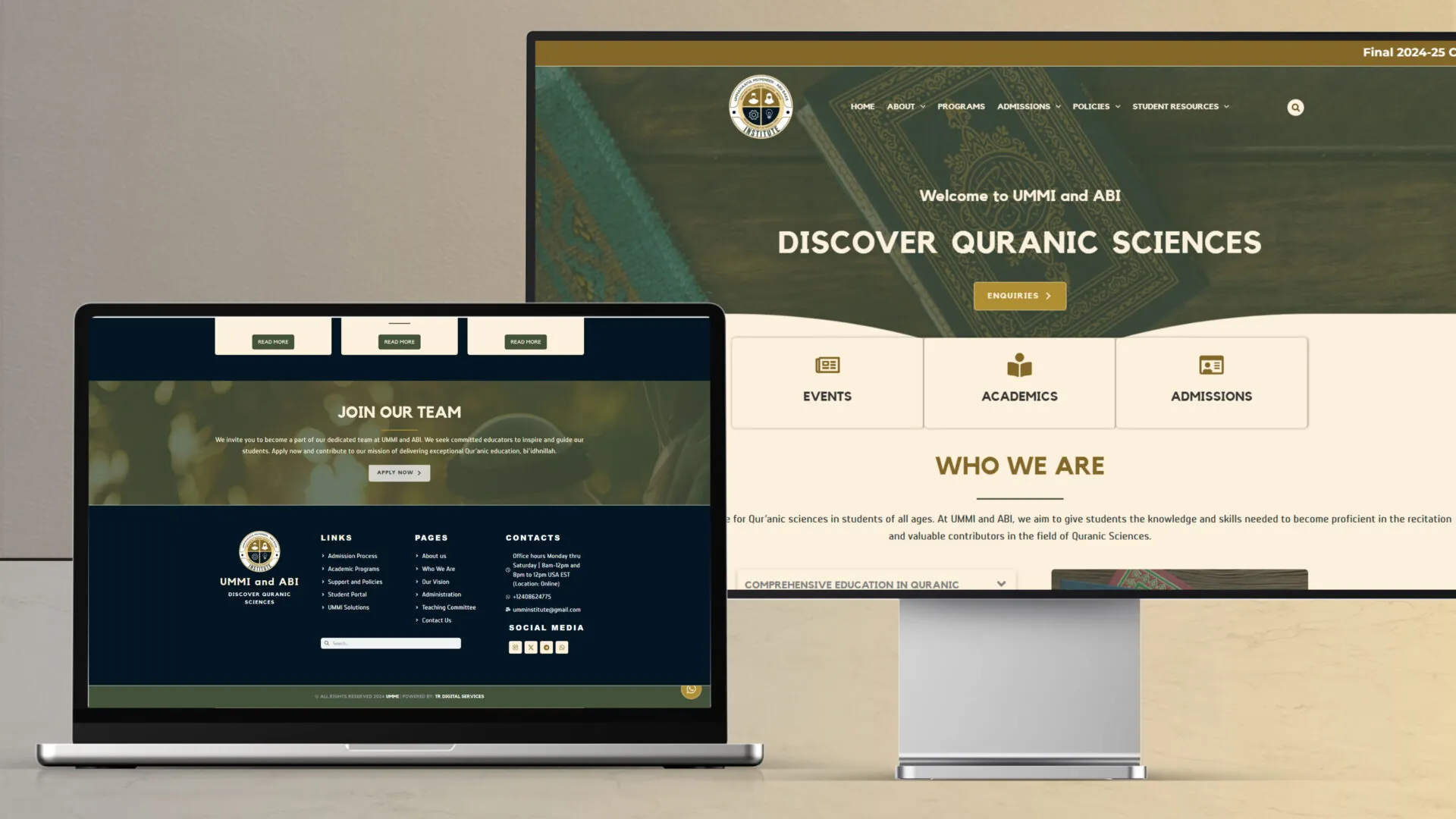 Ummahaatul Mu'mineen Institute Website 15 Ummaahatul Mumineen Institute homepage footer section displaying Islamic educational resources and contact information