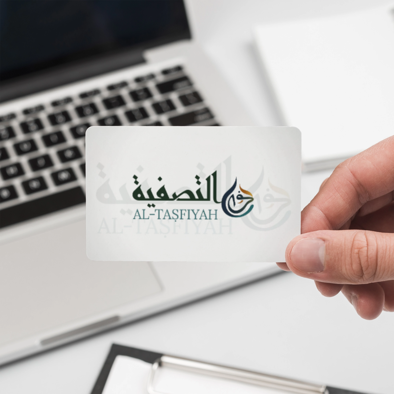 Businessman with business card mockup